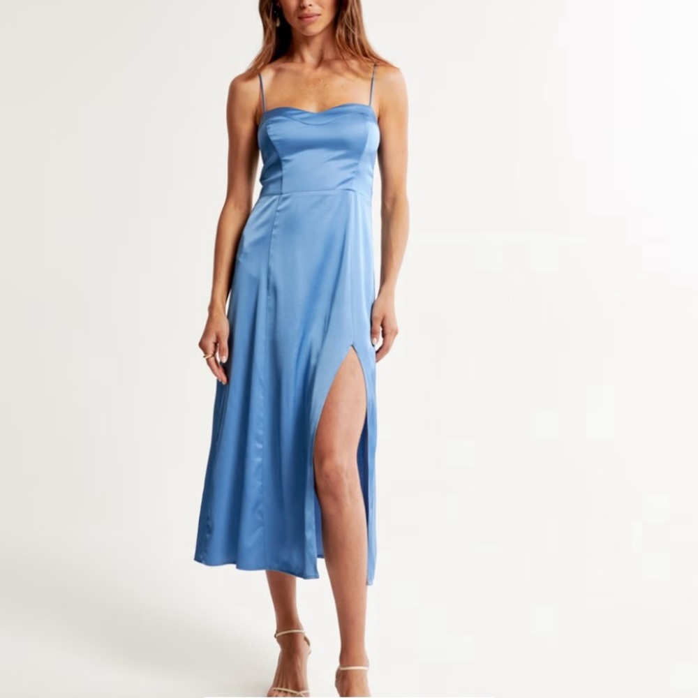 WHITE/CREAM, NWT: The A&F Camille Midi Dress - satin